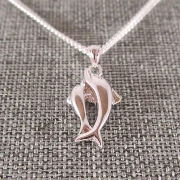 Sterling Silver 925 Dolphin Pendant Curb Chain 20" - Picture 2 of 11